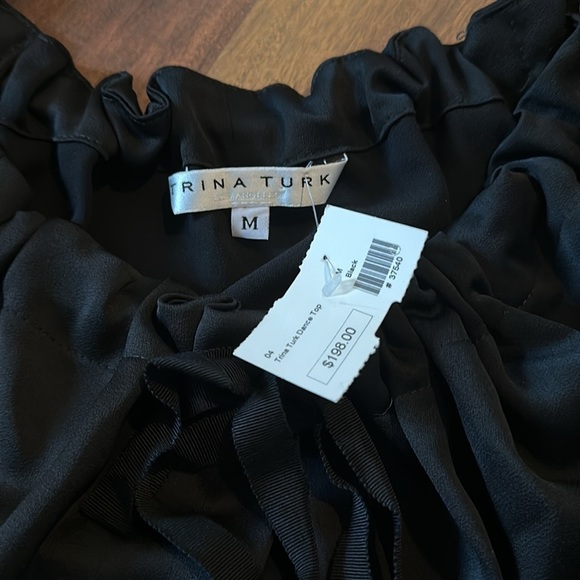 NWT Trina Turk Dance Top, Open, Off the Shoulder, Black Tie Front Size Medium - Picture 5 of 10